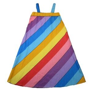 Vtg 70s Dotti Dress M Rainbow Colorful Striped Dopamine‎ Retro Hippie Festival
